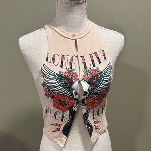 Fashion Nova Long Live Rock & Roll Tank Top - Cream